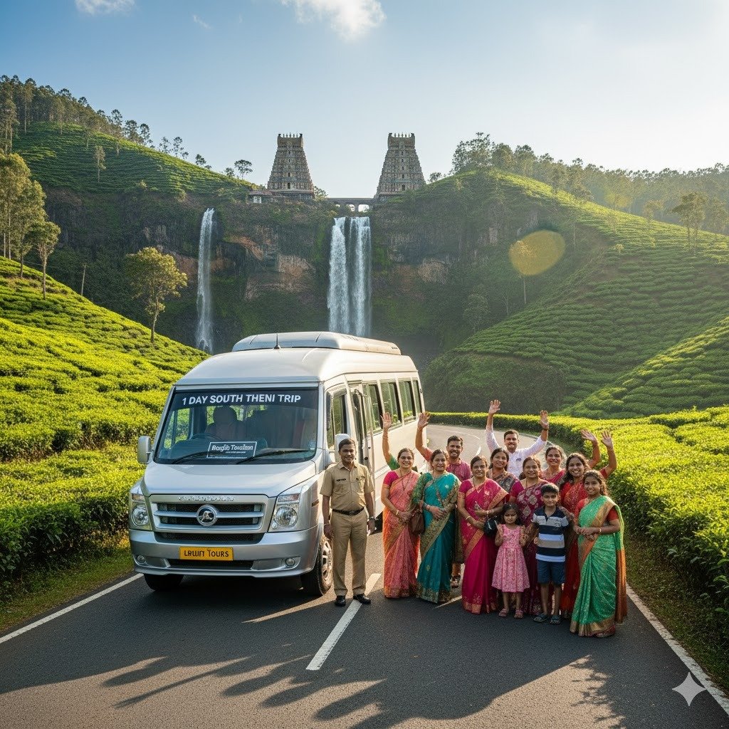 1-Day Theni – Sinnar Suruli Falls – Theni Tour Package 12+1 Tempo Traveller 